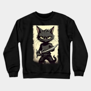 Oh Cat, murderous black cat with knife Crewneck Sweatshirt